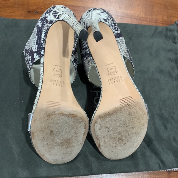 Stuart Weitzman Python 🐍 My Slide Heels silver snakeskin metallic strap 8.5 - Picture 6 of 11